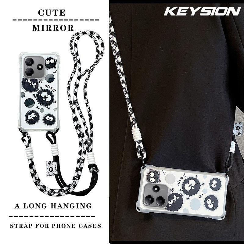 KEYSION Umhänge-Handyhülle für Redmi Note 14 4G 5G Niedliche Cartoon-Hülle mit langem Lanyard und Spiegel, stoßfeste Hülle für Redmi Note 14 5G