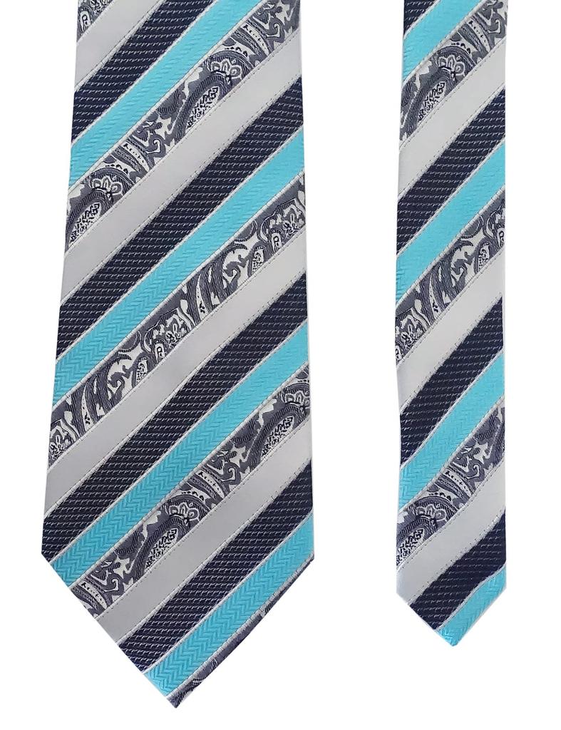 [Towergem] Men's XL Polyester Tie, Gray with Blue Floral Pattern, Extra Long, 160cm