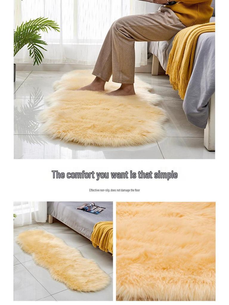 Irregular Sheep-Shaped Wool Rug – Long Pile Bedside Mat for Living Room, Bay Window, or Sofa Front