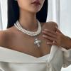 Tooxika Breezy Cross Alloy Pendant Chain French Elegant Pearl Beaded Necklace