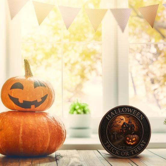 Halloween Challenge Coin Scarecrow Pumpkin Reaper Edition Metal Coin Trick (Skull Side)