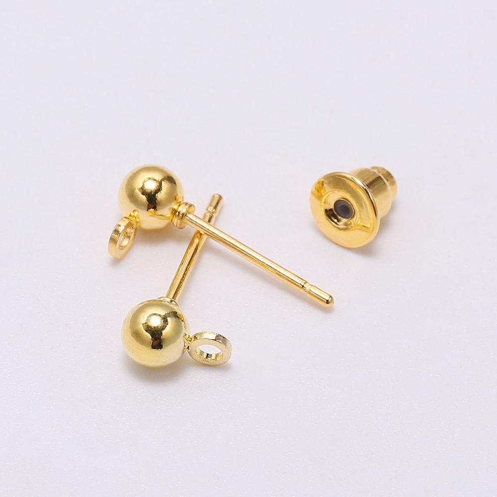 20-50pcs/lot 3/4/5/6mm Pin Findings Stud Earring Basic Pins Stoppers Connector For DIY Jewelry Making Accessories Supplies
