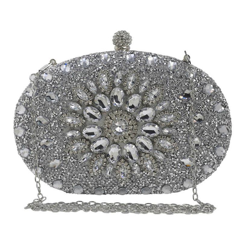 Women Evening Bag Bridal Clutch Party Prom Wedding Handbag Crossbody Shoulder Bags Detachable Chain Purse Silver