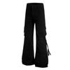 Mens Black Vintage High Street Flared Denim Pants Elastic Waist Cargo Jeans Casual Wear