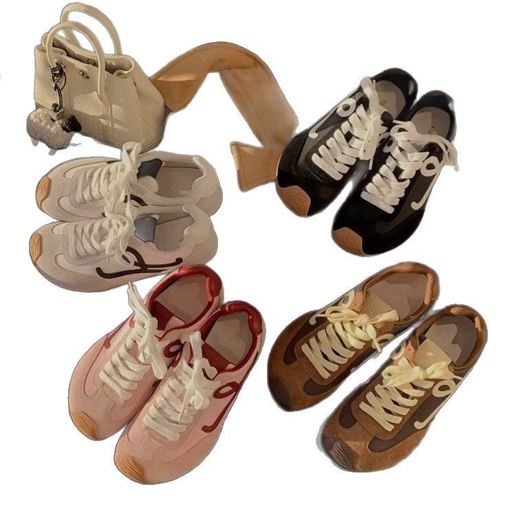 Cowhide Version~ Flat Bottom Inner Height Increase Retro Forrest Gump Shoes Round Head Casual Shoes Women's Lace-up German Training Shoes Sports Sho