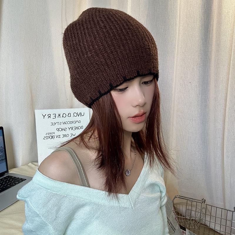 Luochi Korean Style Solid Color Knit Wool Hat for Men & Women - Autumn Winter Face Slimming Head Covering