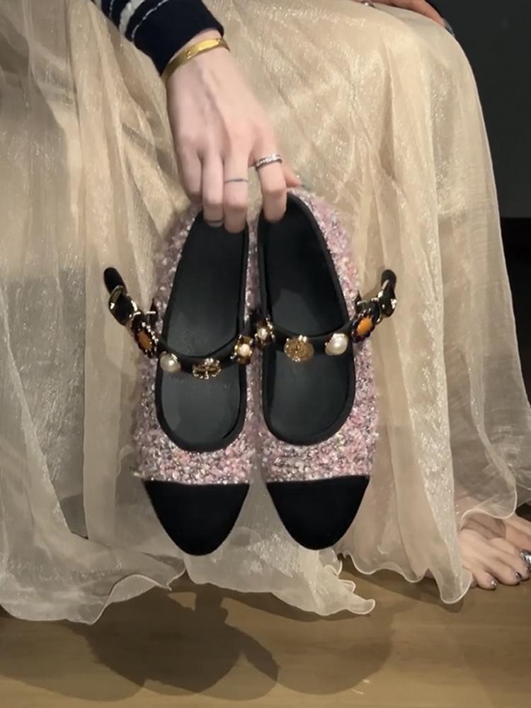 

Версия из овчины~ Натуральная кожа маленький ароматный стиль значок пряжка туфли с мелким вырезом женские балетки французский ретро мелкий вырез Мэри 35