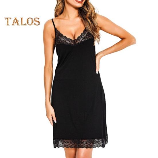 

Женская кружевная ночная рубашка на тонких бретельках с V-образным вырезом, пижама, сорочка, платье для сна, летняя мягкая ночная рубашка XL чёрный