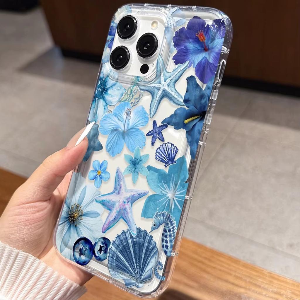 Sommer Meeresstern Blaues Blumenmuster Handyhülle Für iPhone 17 16 15 14 Pro Max 13 12 11 XS X XR 7 8 Plus SE2 17e 16e Hülle