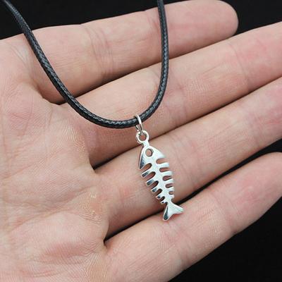 10 Pcs Unisex Necklace Fish Bone Pendant Alloy Korean Wax Thread Daily