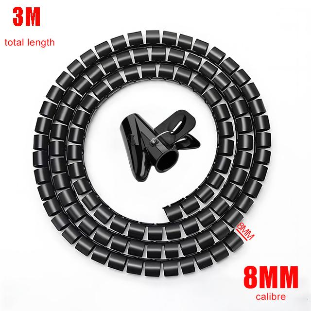 Black Cable Wire Protector Cable Organizer Management Pipe Flexible Wire Wrap Line Coiled Tube Office Cord Sleeve Cover 3M