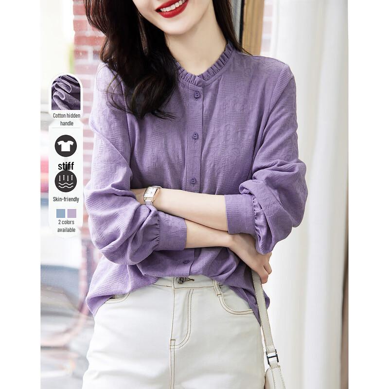 Women s Ruffle Pleated Long Sleeve Shirt S