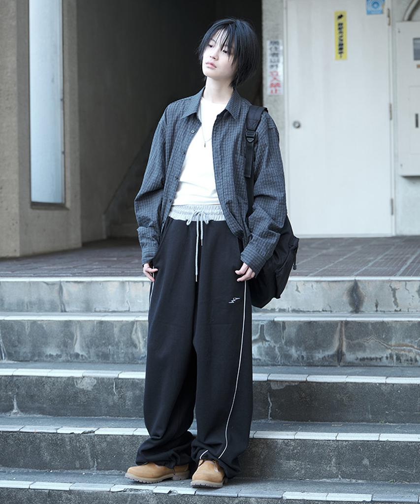 SUPERSUB Wide Baggy Piping Pants - Black