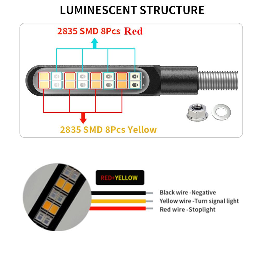 2x Mini Motorcycle LED Dynamic Flowing Light Stop Brake Turn Signals Indicator