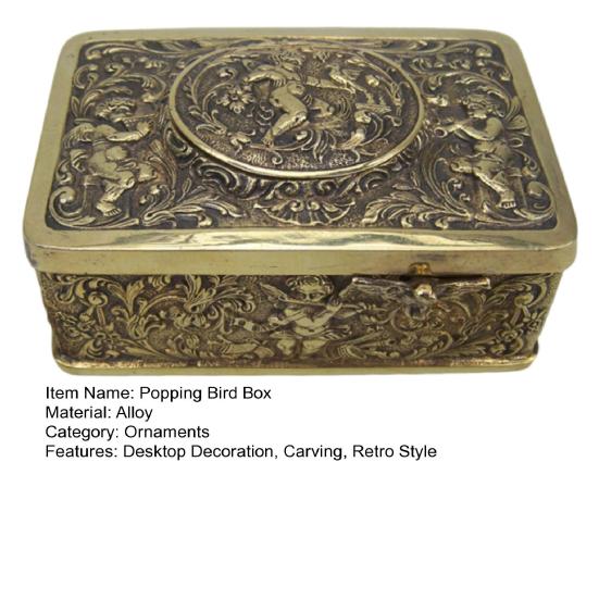 Automatic Popping Bird Metal Box Vintage Embossed Alloy Box Home Office Bookshelf Desktop Decoration Collectible Ornament