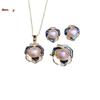 Exquisite Freshwater Pearl & Abalone Shell Jewelry Set: Earring, Ring, Pendant - Camellia Design
