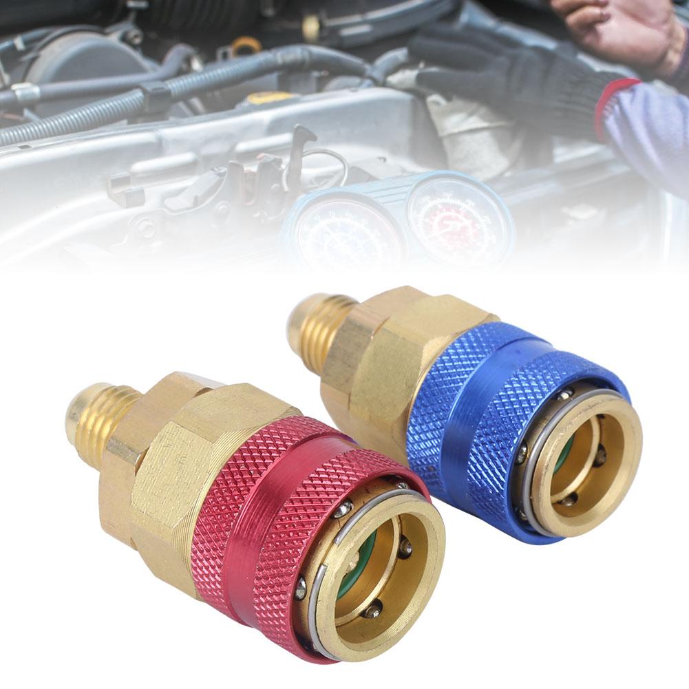Air Conditioning Quick Coupler Connector Brass Adapters for R134A High Low Red Blue Side