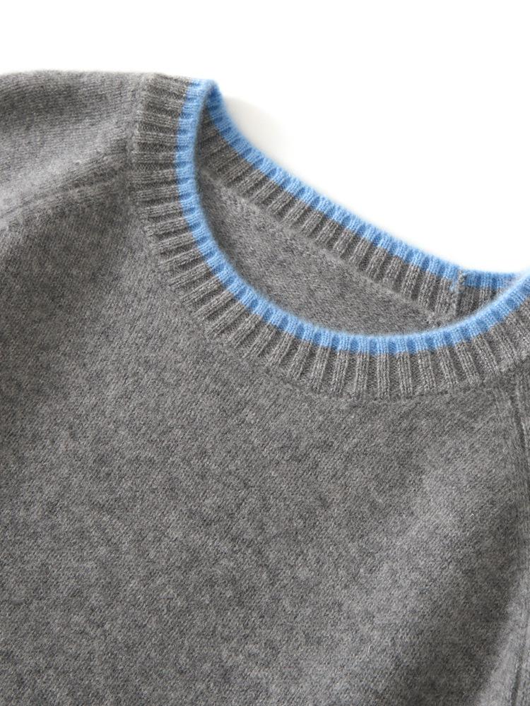 Women's 2025 Autumn/Winter Colorblock Crew Neck 100% Pure Cashmere Raglan Sleeve Thick Knit Sweater