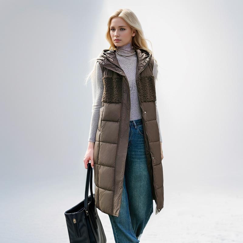 

GMXIA Женские винтажные повседневные однотонные принтованные куртки и пальто без рукавов с капюшоном на осень-зиму XXL кофейный