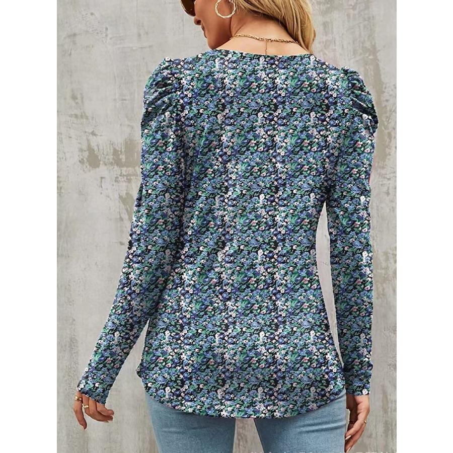 Dámské oblečení Podzim Zimní tričko pro ženy Květinový potisk s kulatým výstřihem a dlouhým rukávem