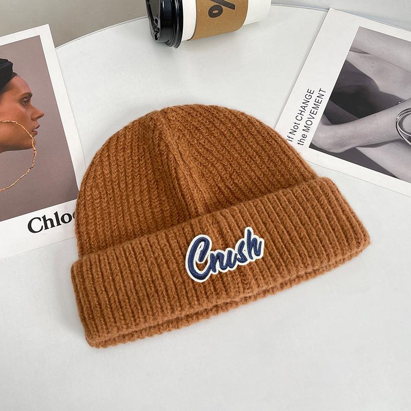 Letter knitted hat women's winter thickened warm ear protection cold hat couple versatile big head circumference wool hat men