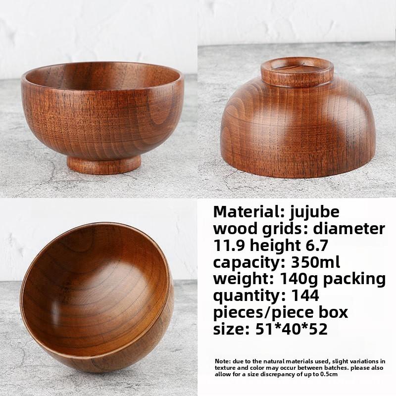 Acacia Wood Salad Bowl, Wooden Creative Rice Bowl, Environmentally Friendly Round Wooden Bowl