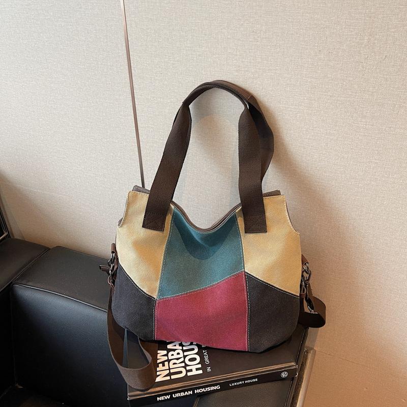 

Простая модная женская сумка контрастная холщовая сумка женская большой вместимости ретро контрастная лоскутная тканевая сумка новая наплечная сумка синий