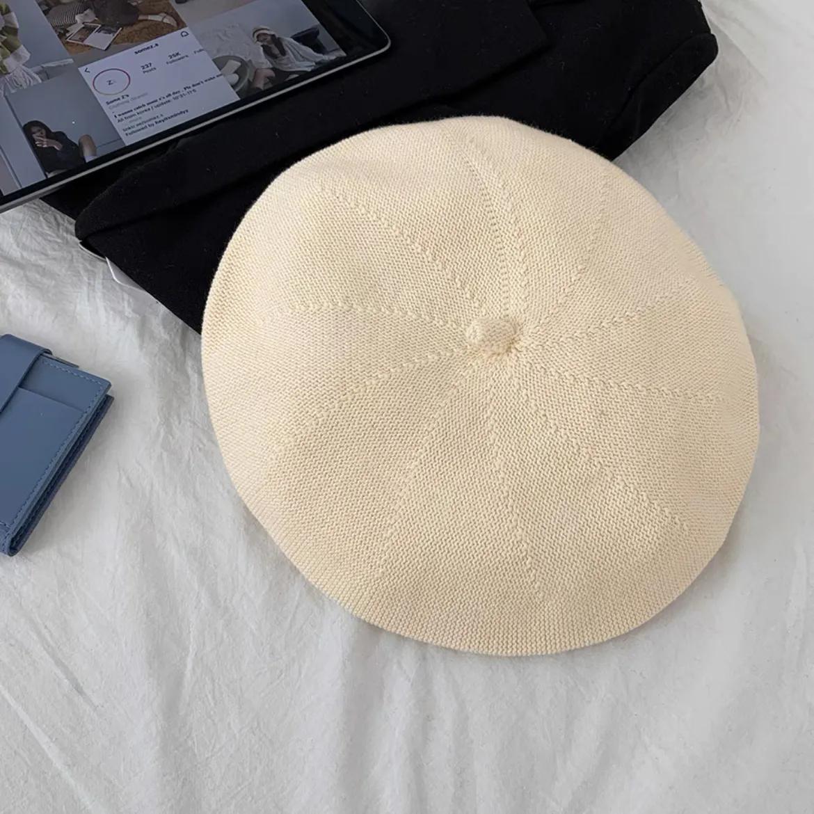 

WTEMPO Офисные женские большие однотонные вязаные береты женские осенне-зимние ветрозащитные элегантные шерстяные шапки One Size бежевый