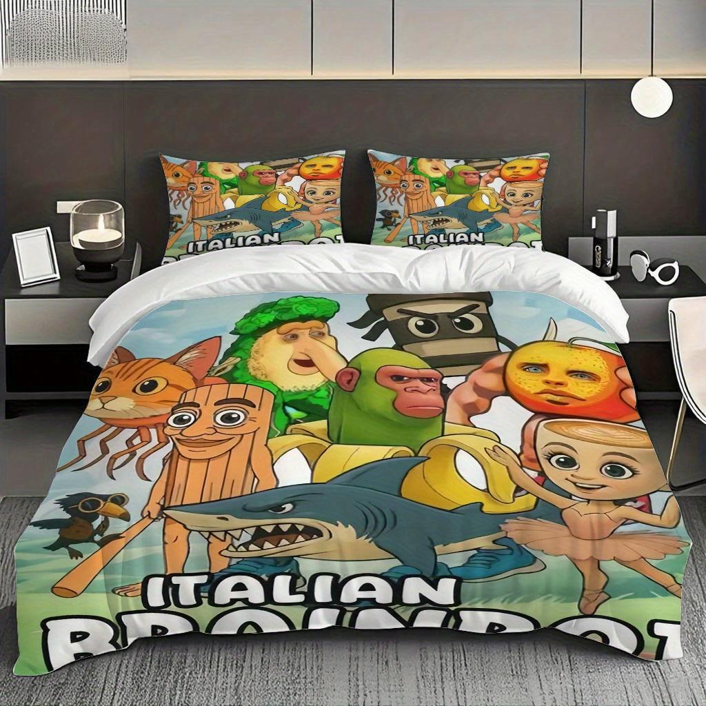 

3Pcs Italian Brainrot Cartoon Crew Duvet Cover Set - Wrinkle-Resistant, Fade-Proof, Machine Washable, Lightweight All-Season Duvet Cover Set&EU Single(135x200cm)