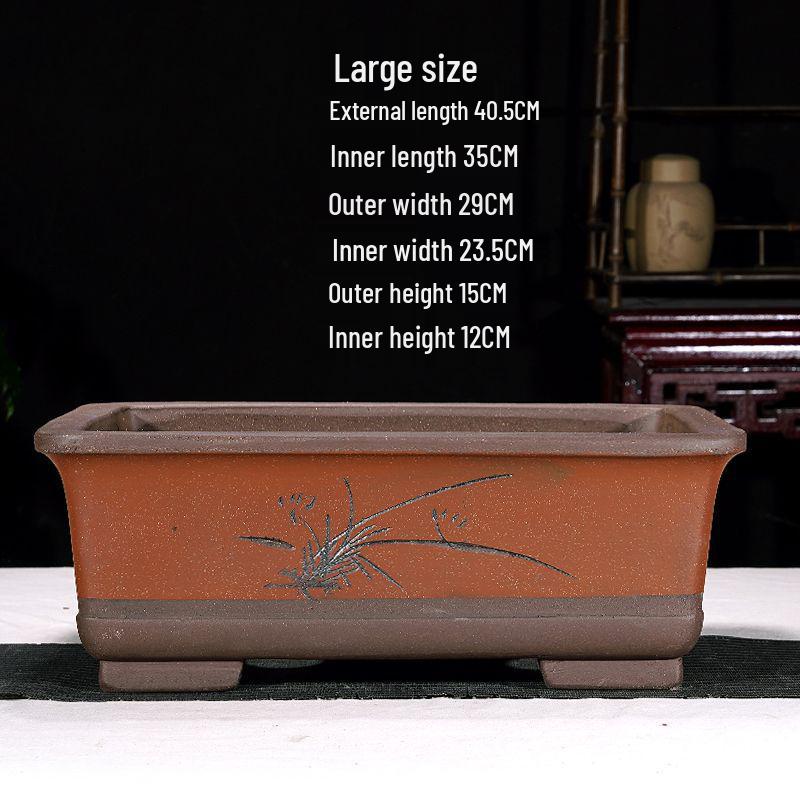 Extra-Large Breathable Purple Clay Square Bonsai Pot for Succulents and Green Plants