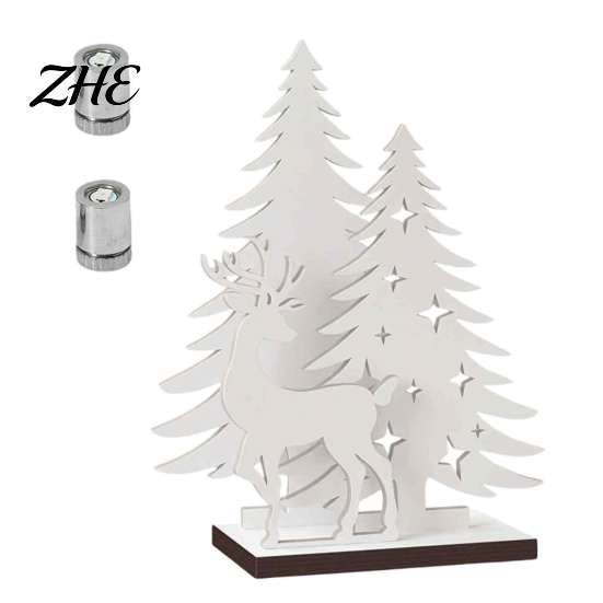 Holiday Decoration for Entryway LED Wooden Christmas Tree Tabletop Decor, Glowing Hollow Light Up Festive Home Table Centerpieces Ornaments Party And