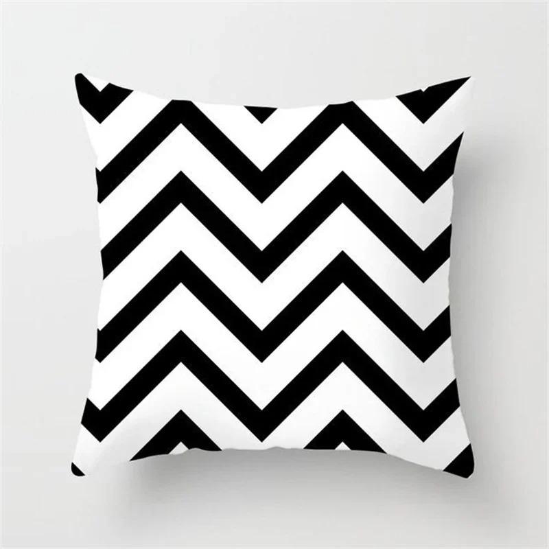 Black And White Geometric Cushion Cover Sofa Living Room Home Decor Wavy Line Pillowcase