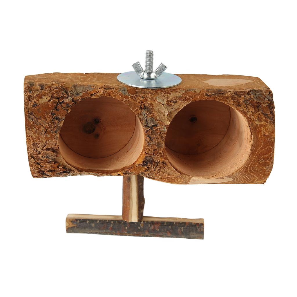 Wooden Parrot Cage Feeder Cups Natural Double Bowl Bird Feeding Watering Dish Cups with Stick