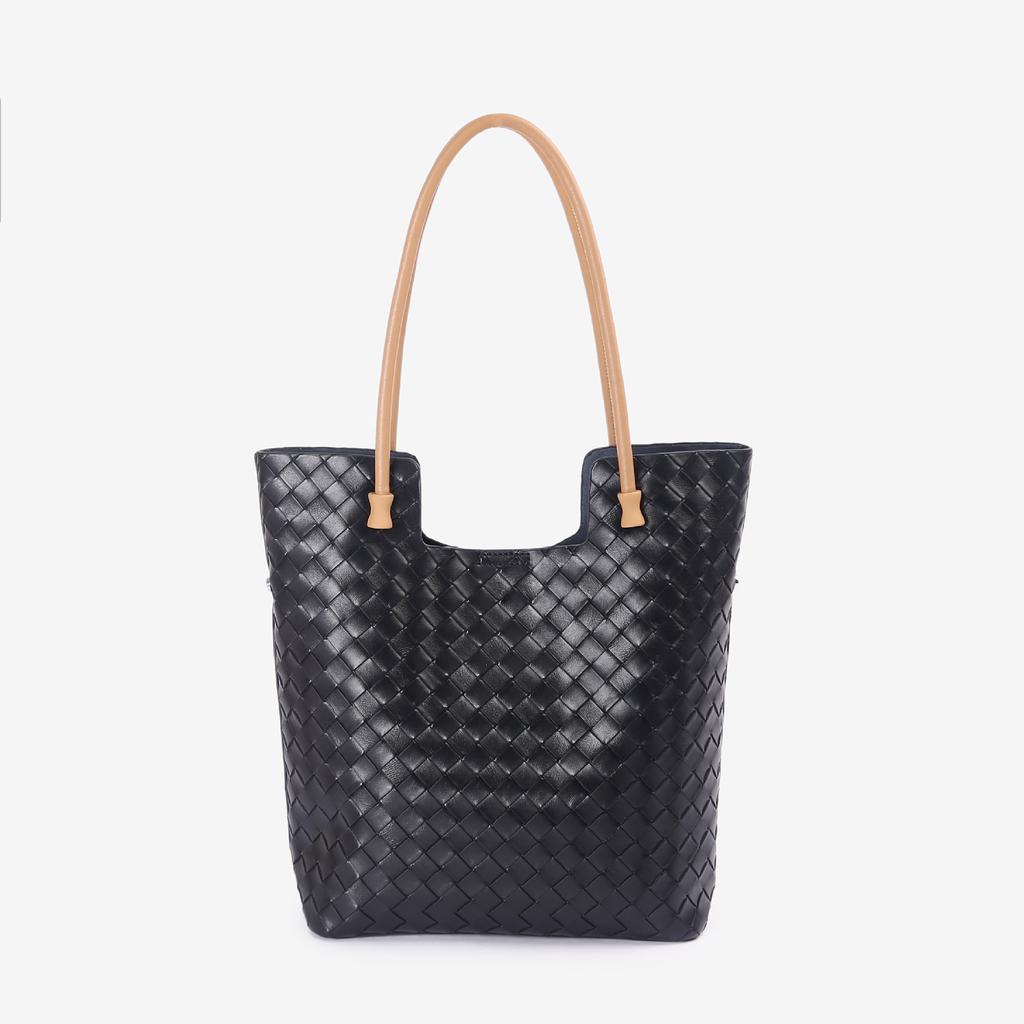 Bolso de Hombro de Cuero Vacuno para Mujer Bolso de Hombro Moda Femenina Sencillo Práctico Cuero Suave Patrón Tejido Prensado Cuero Suave Bolso de Compras