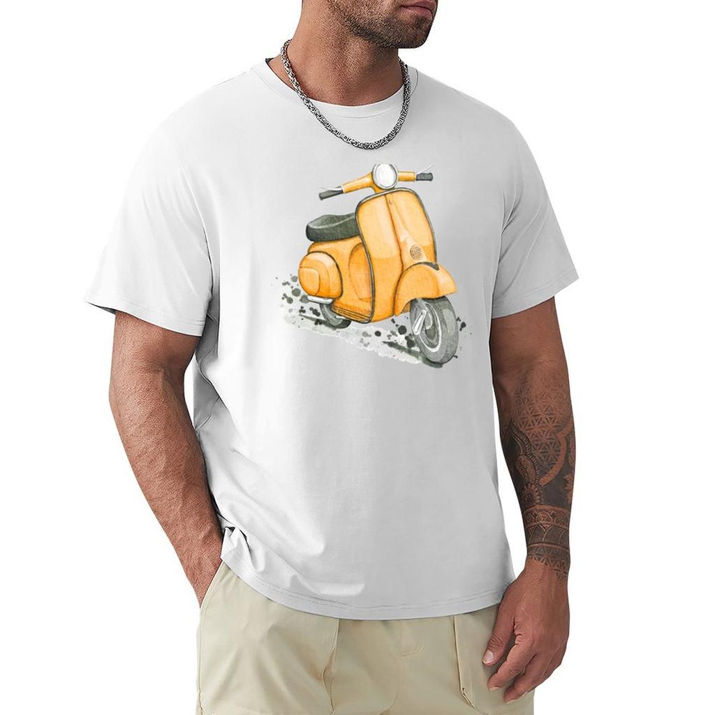 Yellow Classic Scooter White Background Vintage Style Tshirt Quick Dry Fishing Tshirt