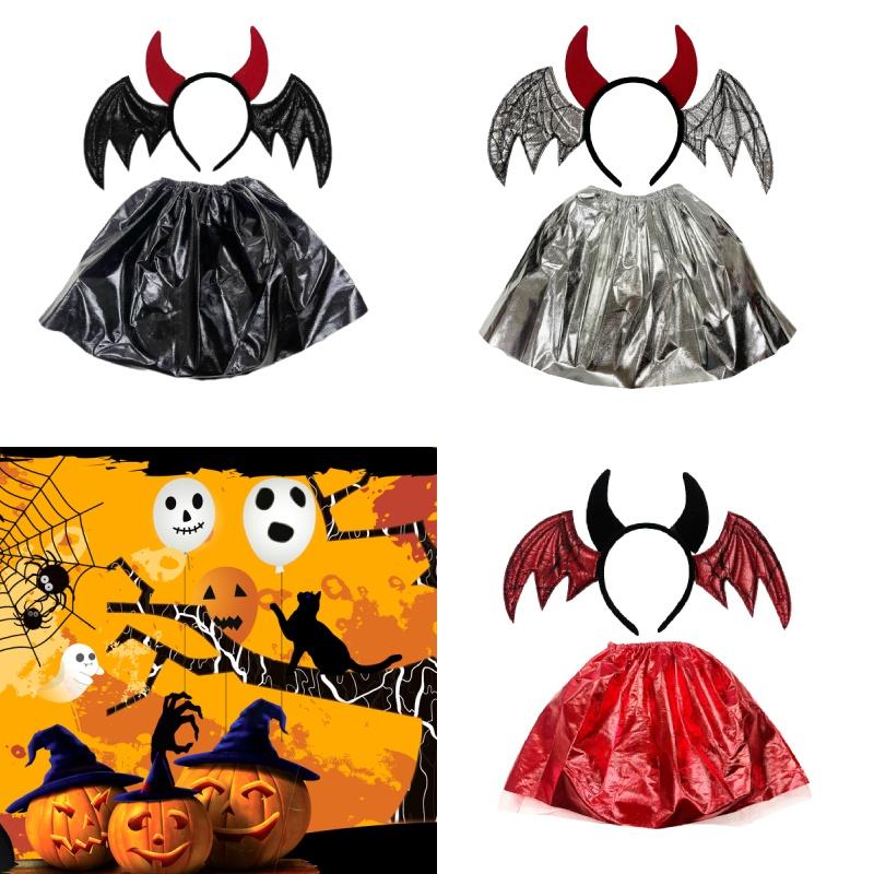 Five Dolls Halloween Bat Headband With Funny Animal Wings And Devil Skirt Costume