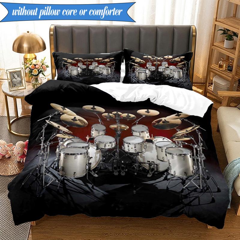 3-teiliges Trommelset Bettwäsche-Set, inklusive 1 Bettbezug und 2 Kissenbezügen. Perfekt für Schlafzimmer, Wohnheim, Weihnachtsgeschenk für Fans