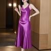 Frühling Neu V-Ausschnitt Satin Seide Trägerkleid Mittellang Drapiert Temperament Basisrock