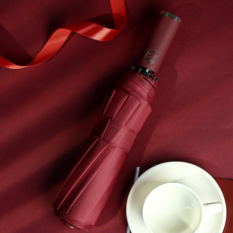 10 Bone Solid Color Vinyl Triple Automatic Triple Folding Umbrella Foldable Rainsun Umbrella