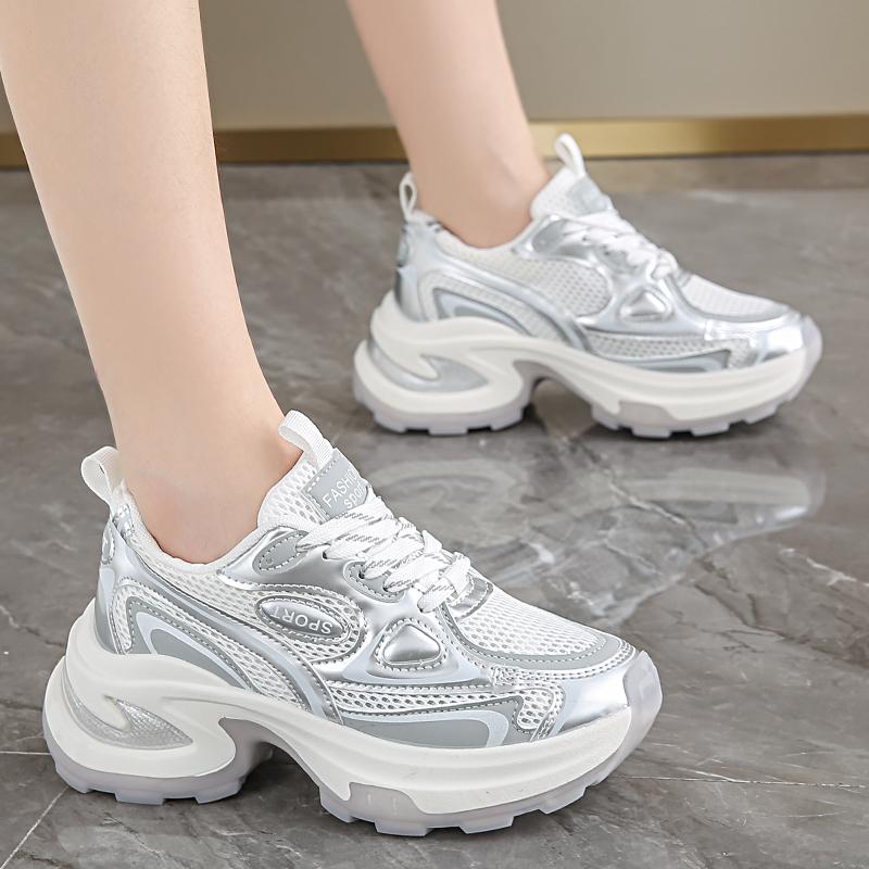 

Мода 2024 Осень Модные и удобные женские сетчатые дышащие однотонные низкие кроссовки на шнуровке 40 серебряный