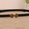 Women's Thin Genuine Leather Belt, No Hole, Black Waistband for Dresses and Skirts