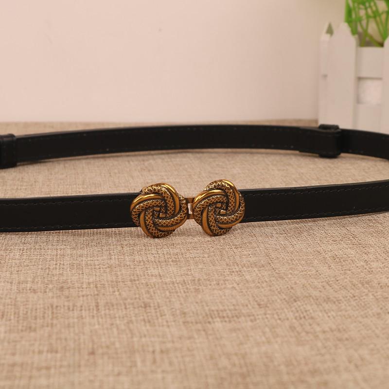 Women's Thin Genuine Leather Belt, No Hole, Black Waistband for Dresses and Skirts