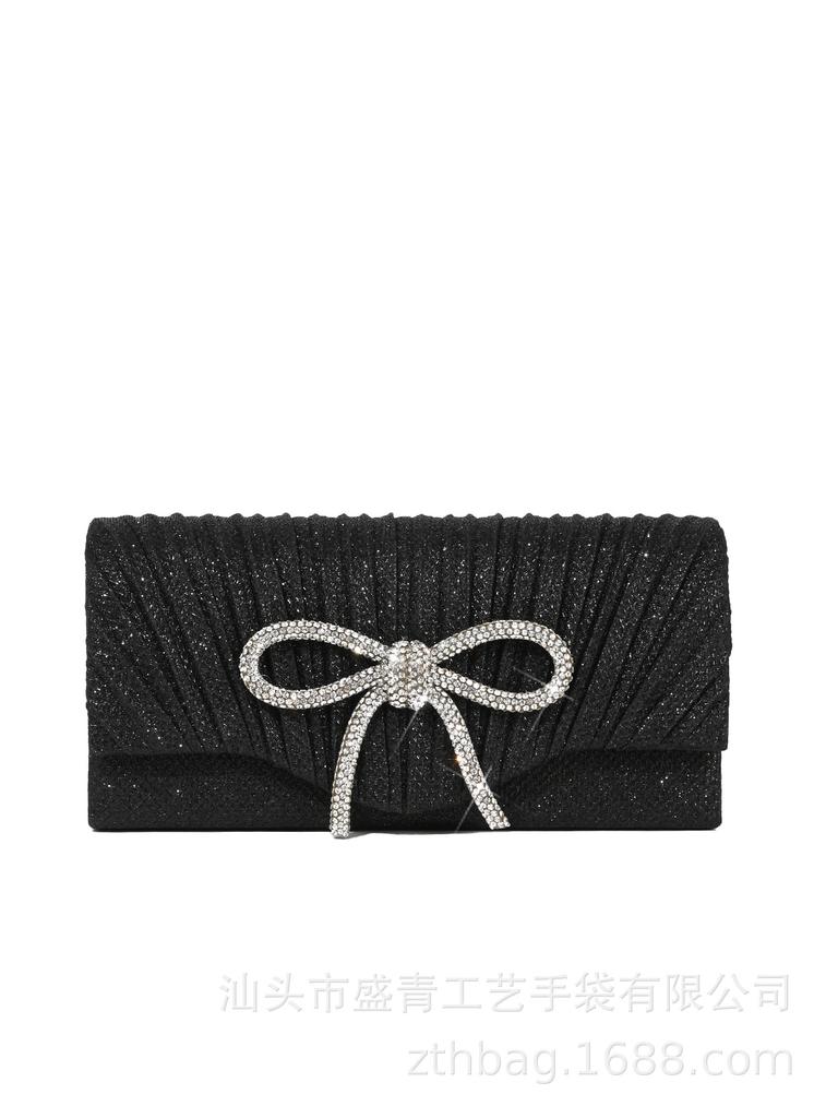 Crystal Bow Evening Clutch - Stylish, Versatile and Durable Ruffled Mini Clutch for Valentine's Day Parties and Formal Events