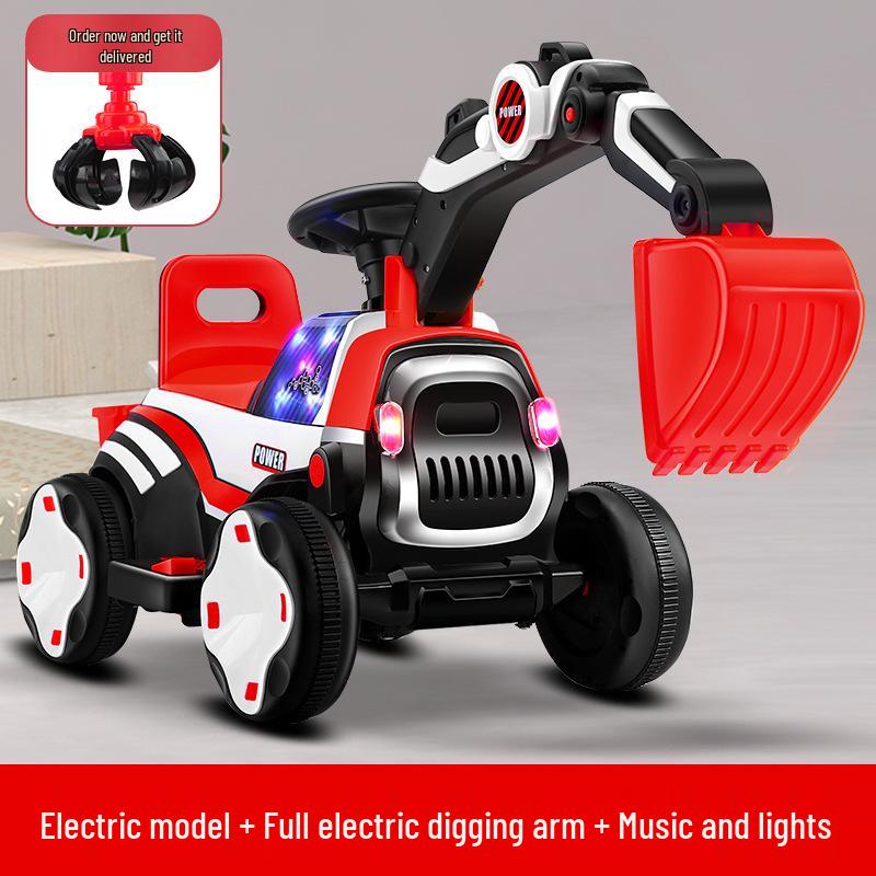 Children's Rideable Electric Excavator Toy Car with Music and Pedals