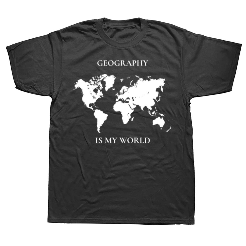 New Funny Geography Teacher Graphic Print Tops Men Oversized T-shirt Hip Hop Short Sleeve Geography Is My World T Shirts S