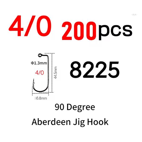200pcs #8~#6/0 High Carbon Steel 90 Degree Aberdeen Jig Hook Bent Saltwater Long Shank Soft Worm Hooks