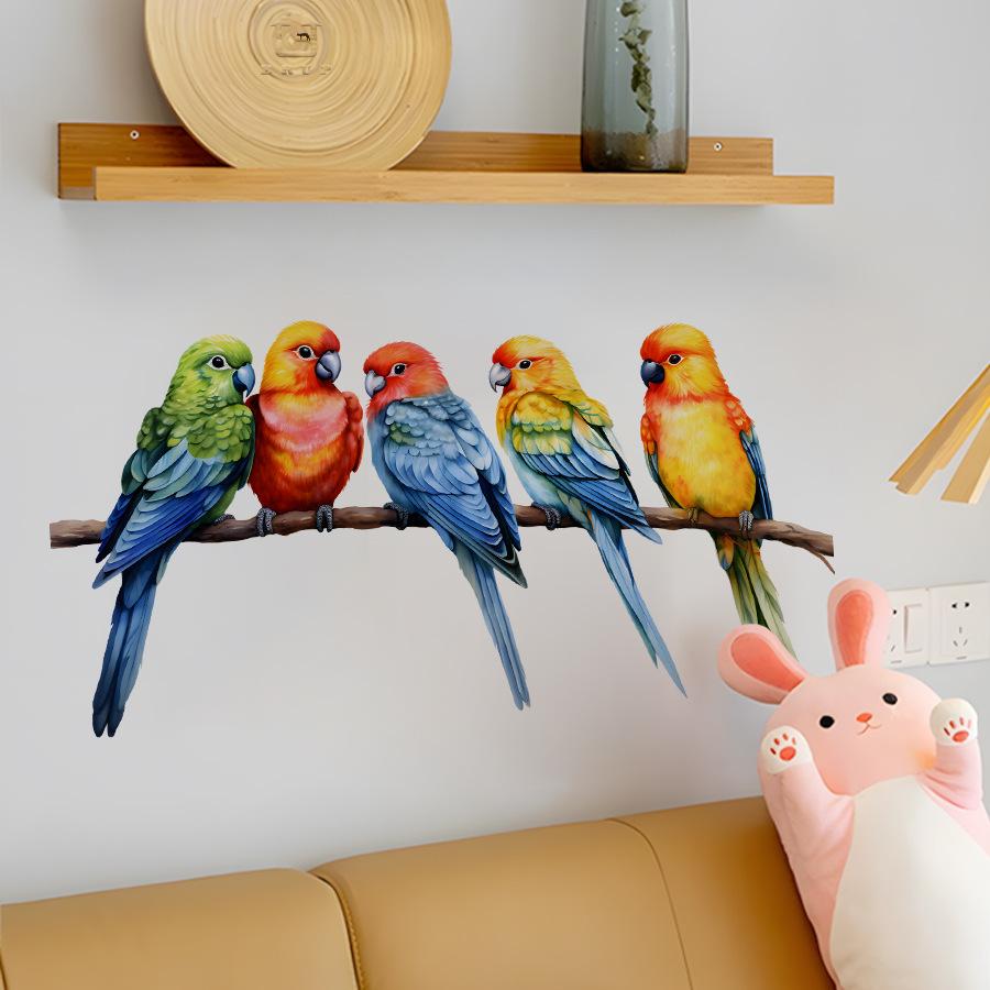 3D Realistic Cute Little Parrot Wall Stickers, Self-Adhesive Decor for Bedroom Kitchen Home Decoration