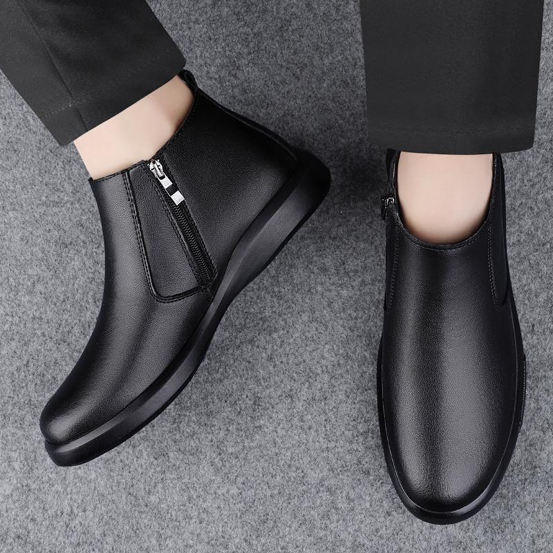 მოდა 2025 ახალი კოჭებამდე ჩექმები მოდა ზამთრის პლიუშიანი თოვლის ბოტები გარე მაღალყელიანი ფეხსაცმელი მოტოციკლეტის ჩექმები ნატურალური ტყავი მამაკაცის ჩელსი ჩექმები