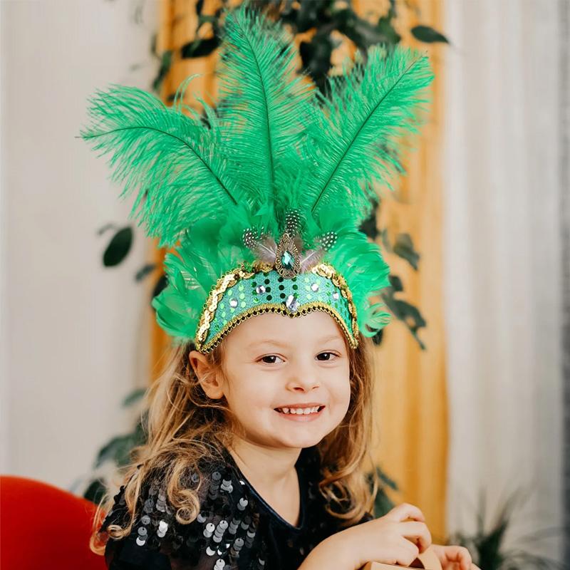 1 Stück Feder Kopfschmuck Mardi Gras Accessoires Pailletten Festival Kopfbedeckung Damen Elastisch Mit Strass Kopfschmuck Haarband