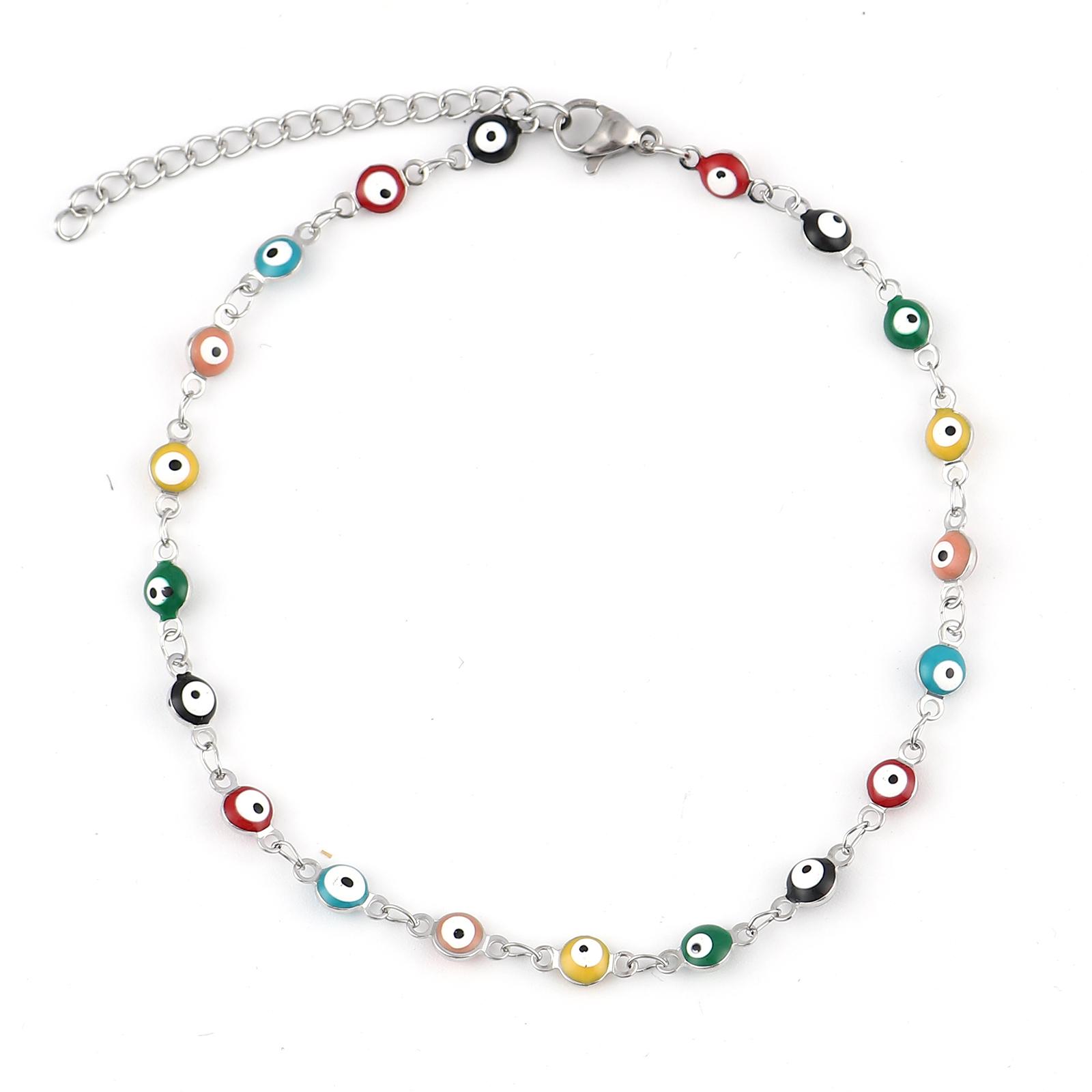 

Stainless Steel Anklet Enamel Round Evil Eye Anklets Bracelets For Women Man Summer Jewelry Gifts 23cm(9 ) long, 1 Piece